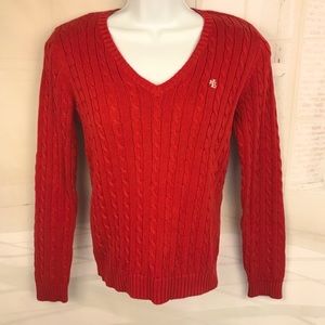 Sweater Ralph Lauren Red cable v-neck size Small